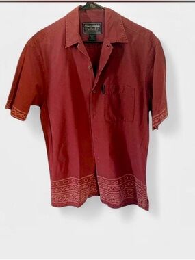 Abercrombie & Fitch Men's Short-Sleeve Brick Red Button-Down Shirt